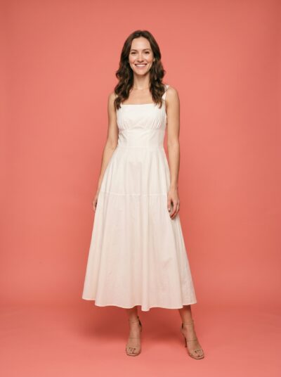 Vestido Longo Evasê em 100% Algodão - Off-White