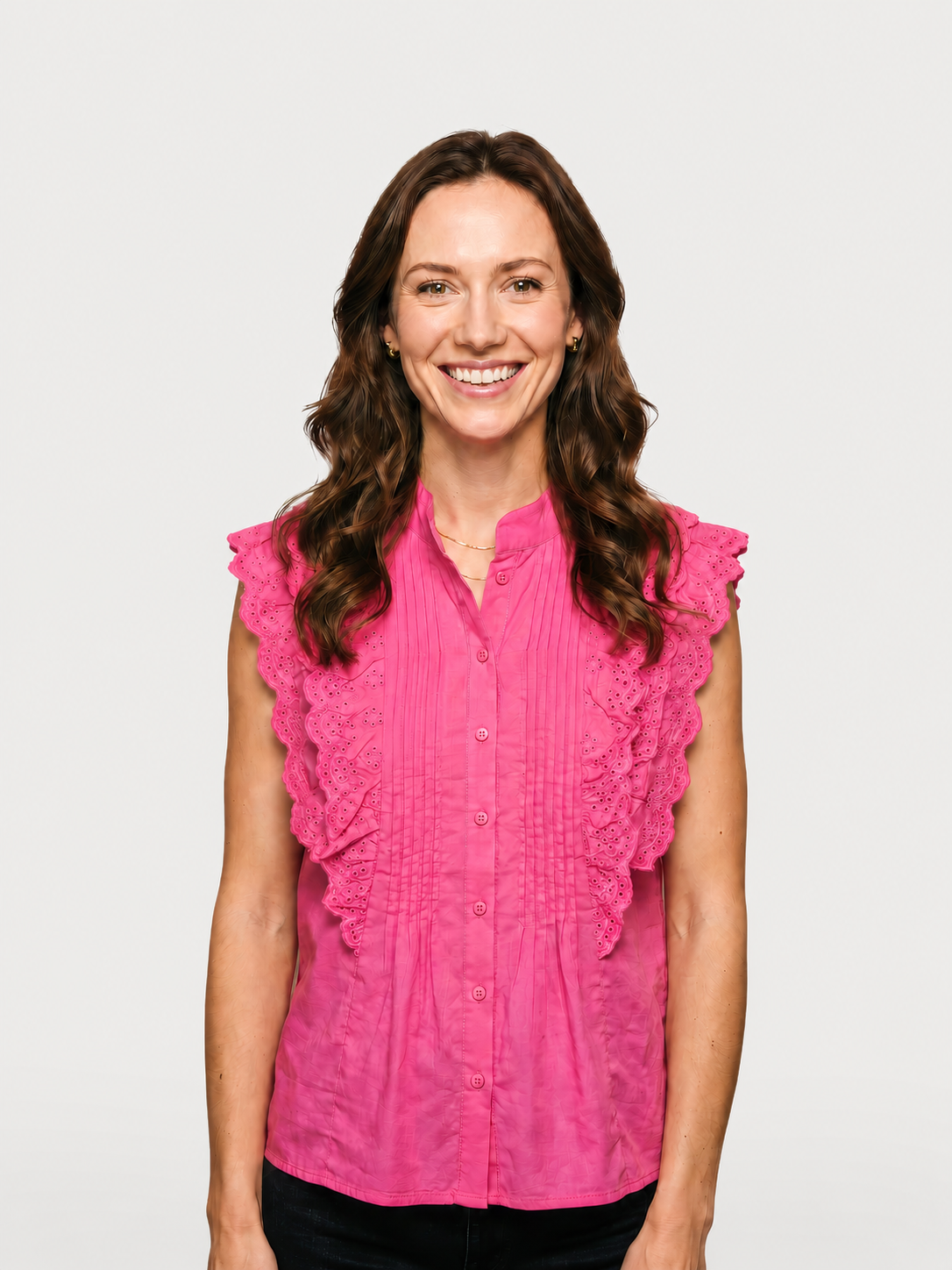 Blusa Belle com Babados em Laise Pink Vibrante