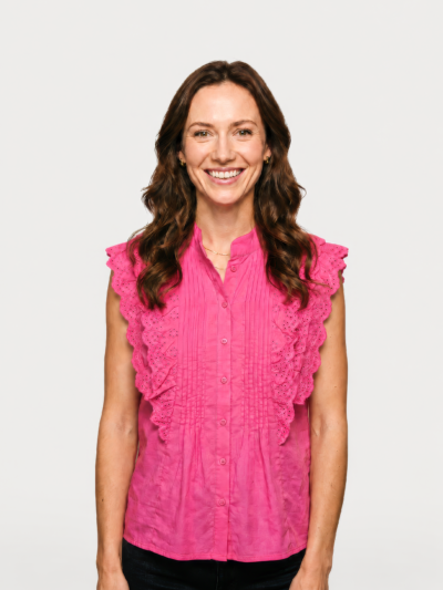 Blusa Belle com Babados em Laise – Pink Vibrante
