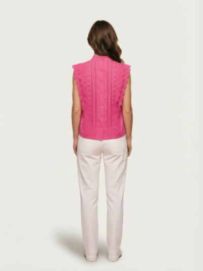 Blusa Belle com Babados em Laise – Pink Vibrante