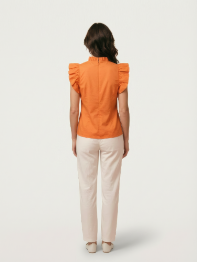 Blusa Olivia com Babados e Detalhes em Strass – Laranja Vibrante