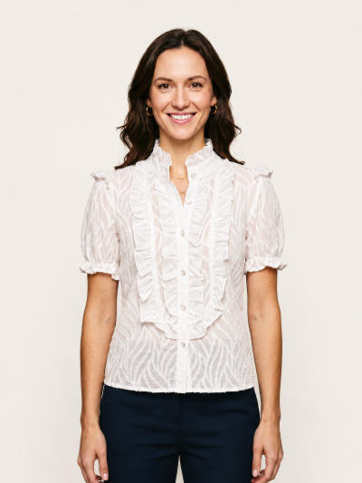 Blusa Penelope com Babados e Textura Jacquard – Branco