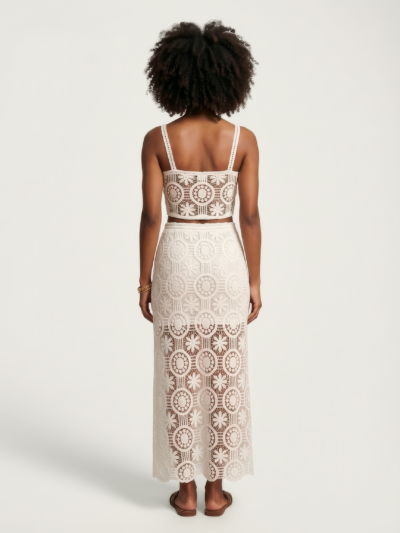 Conjunto Bahia em Renda Guipir Floral – Off-White