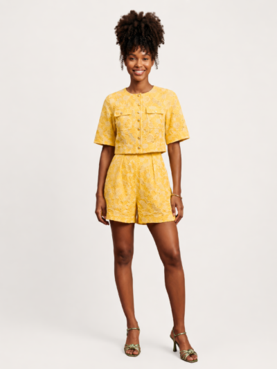 Conjunto Katherynn em Laise 100% Algodão – Amarelo