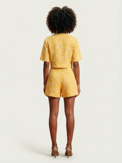 Conjunto Katherynn em Laise 100% Algodão – Amarelo