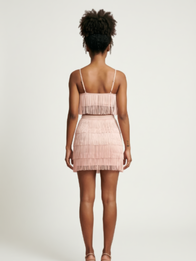 Conjunto Miami com Franjas em Camadas – Rosa Pastel