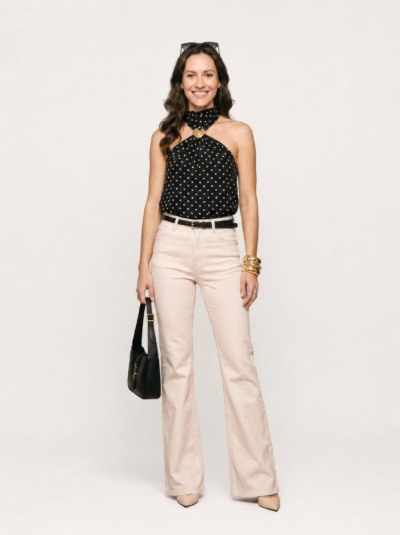 Jeans Malena Corte Flare com Elastano – Off-White