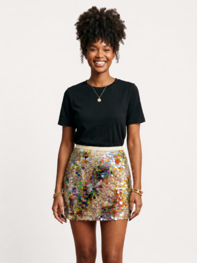 Saia Bermuda Steicy em Paetês Multicoloridos