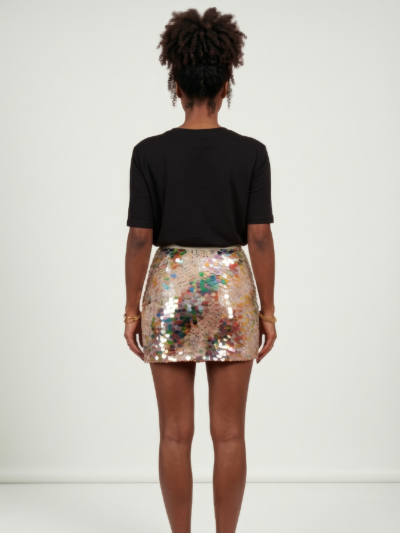 Saia Bermuda Steicy em Paetês Multicoloridos