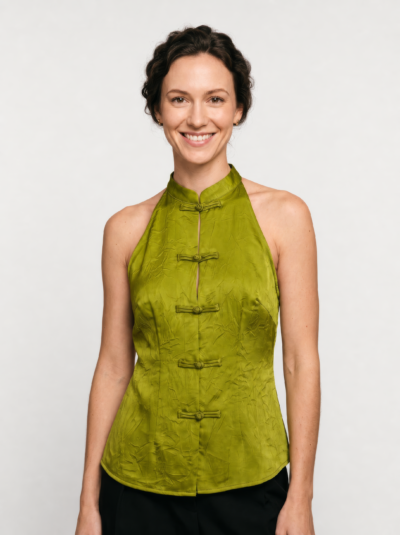 Top Wivona Estilo Oriental com Botões de Nó – Verde Oliva