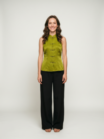 Top Wivona Estilo Oriental com Botões de Nó – Verde Oliva