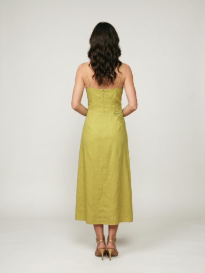 Vestido em Viscolinho com Aplicações Florais – Verde