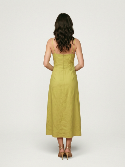 Vestido em Viscolinho com Aplicações Florais – Verde
