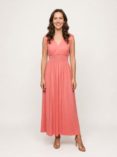Vestido Longo Elegância Minimalista – Coral