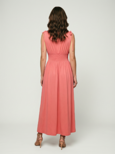 Vestido Longo Elegância Minimalista – Coral