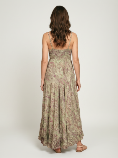 Vestido Longo Étnico em Seda – Verde Claro