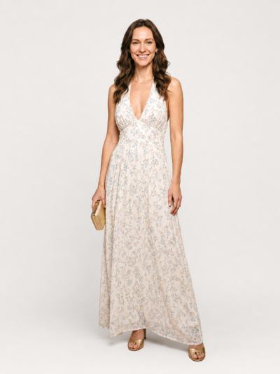 Vestido Longo Fluido Floral – Off-White