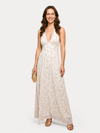 Vestido Longo Fluido Floral – Off-White
