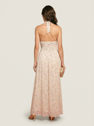 Vestido Longo Fluido Floral – Off-White