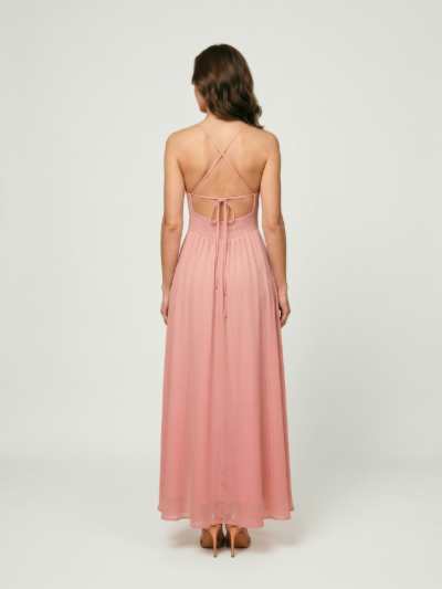 Vestido Longo Fluido Riviera com Costas Cruzadas – Rosa