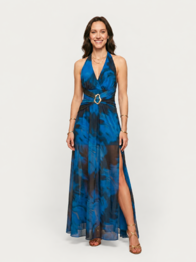 Vestido Longo Glamour Contemporâneo – Azul
