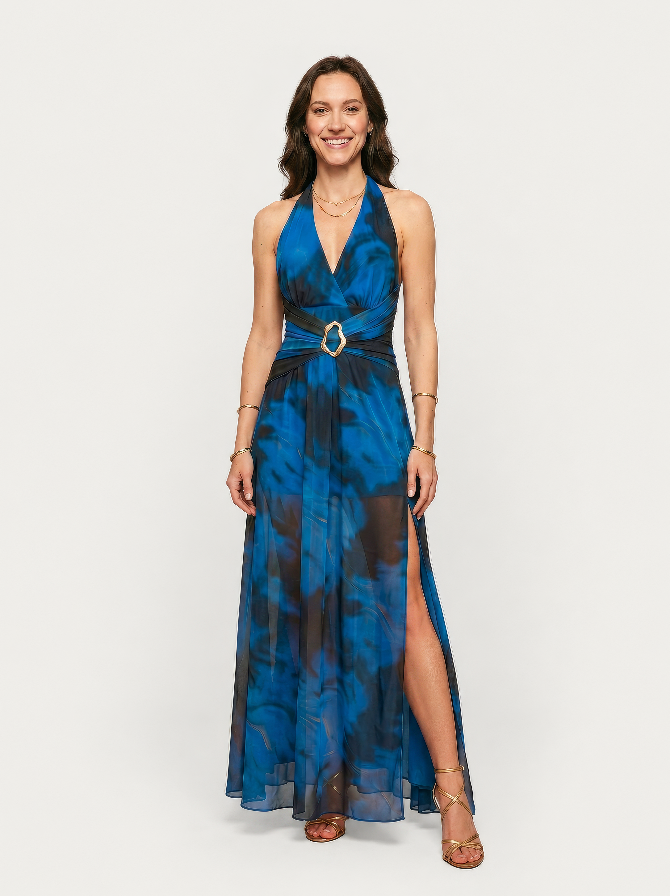 Vestido Longo Glamour Contemporâneo Azul