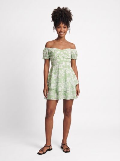 Vestido Ombro a Ombro Floral Verde Florence