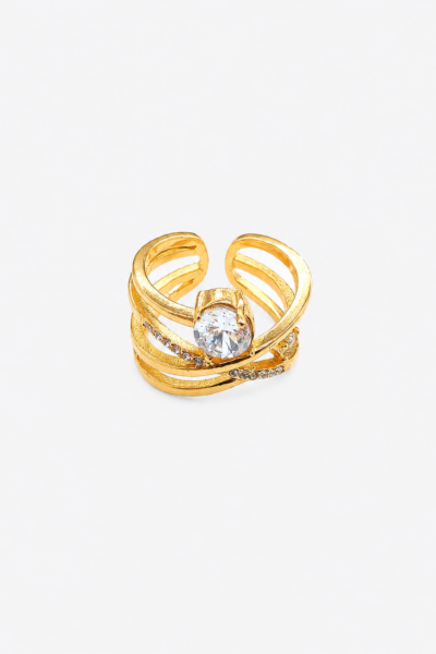 Anel Dourado com Cristal Elegante