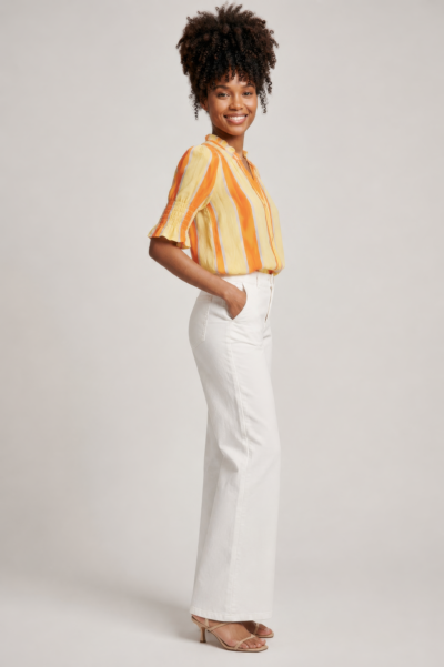 Camisa Charme em Listras Amarelas e Laranja