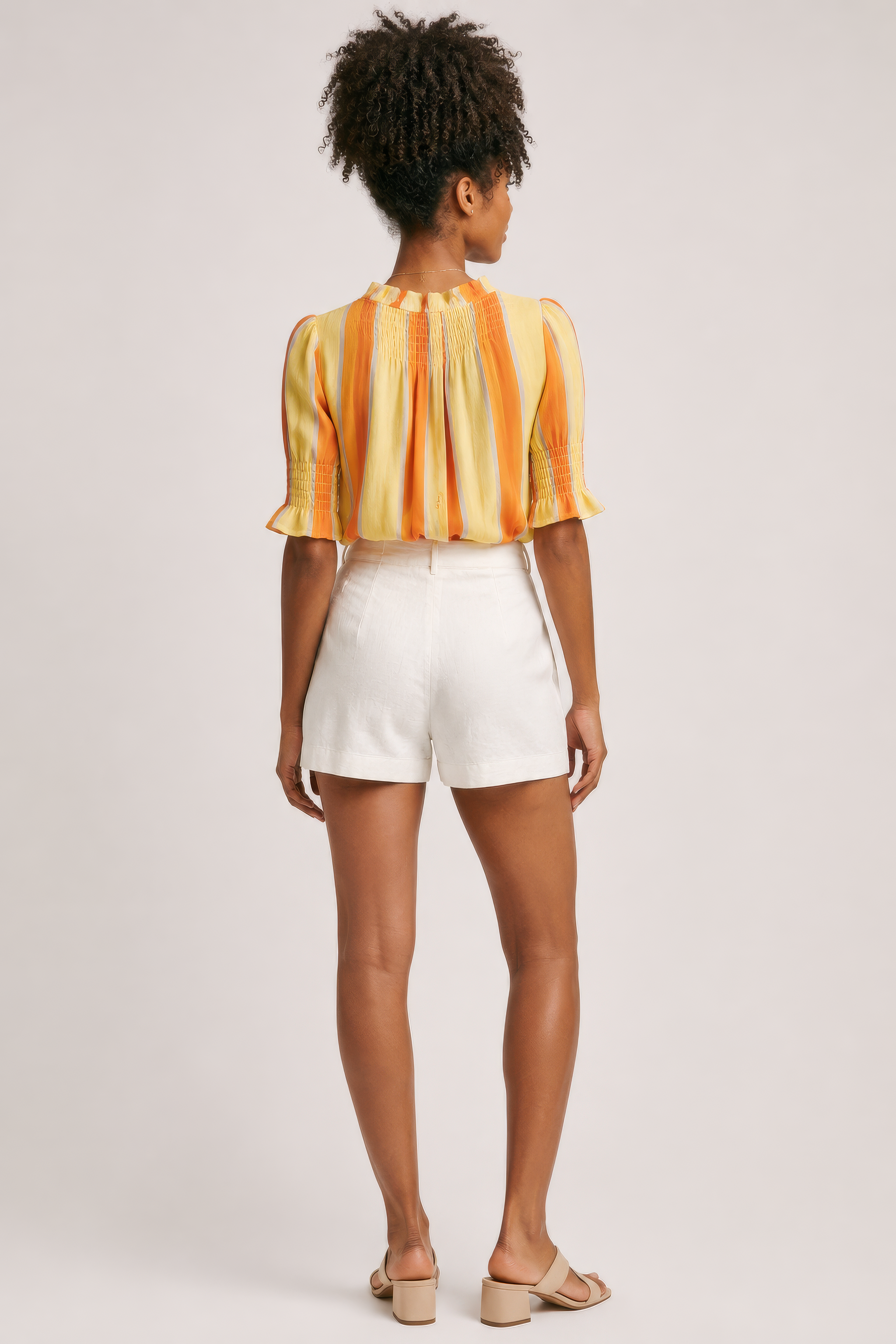 Camisa Charme em Listras Amarelas e Laranja Camisa Charme em Listras Amarelas e Laranja