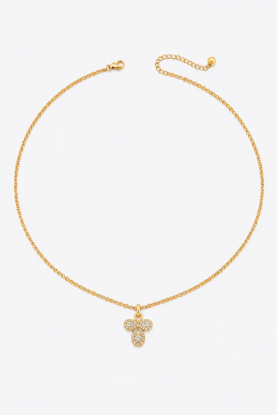 Colar Dourado Floral com Strass Brilhante