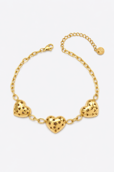 Pulseira Coração Dourada com Detalhes Elegantes
