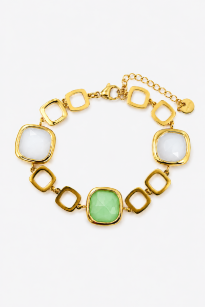 Pulseira Elegante com Detalhes em Verde e Dourado