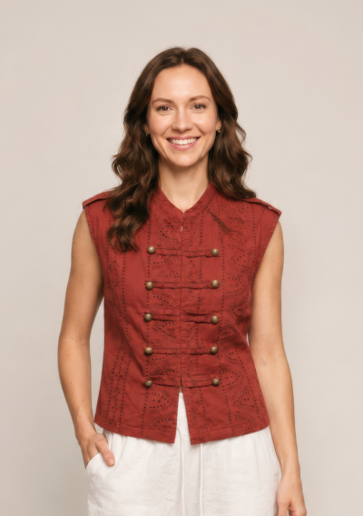 Top Feminino com Fecho Frontal em Tom Terracota