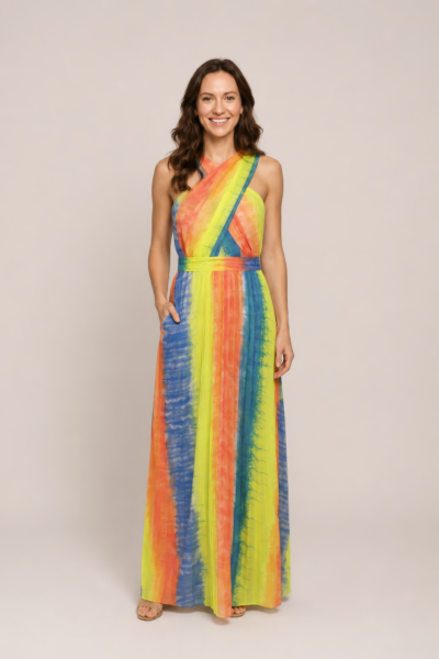 Vestido Longo Arco-íris Elegante