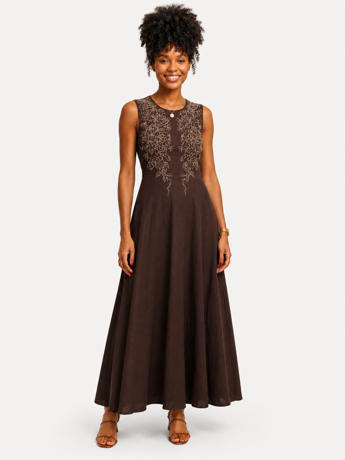 Vestido Longo com Bordado Elegante Vestido Longo com Bordado Elegante