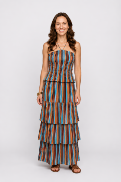 Vestido Longo em Risca Colorida para o Verão