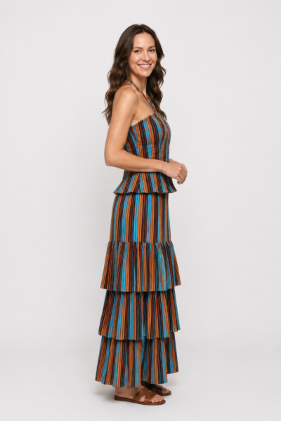 Vestido Longo em Risca Colorida para o Verão