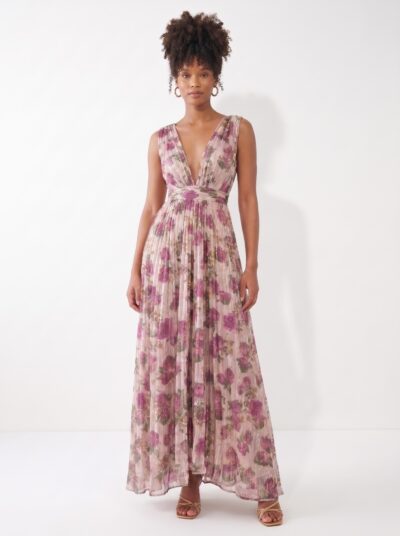 Vestido Longo Floral Decote V Daniela – Rosa Suave