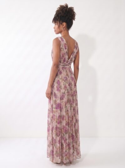 Vestido Longo Floral Decote V Daniela – Rosa Suave