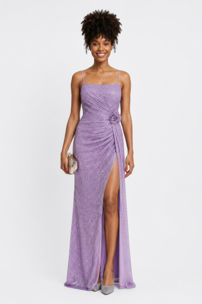 Vestido Longo Glitter com Abertura Lateral