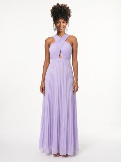Vestido Longo Plissado com Alças Calima – Lilás