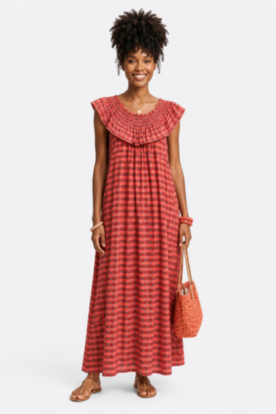Vestido Maxi com Renda Listrada